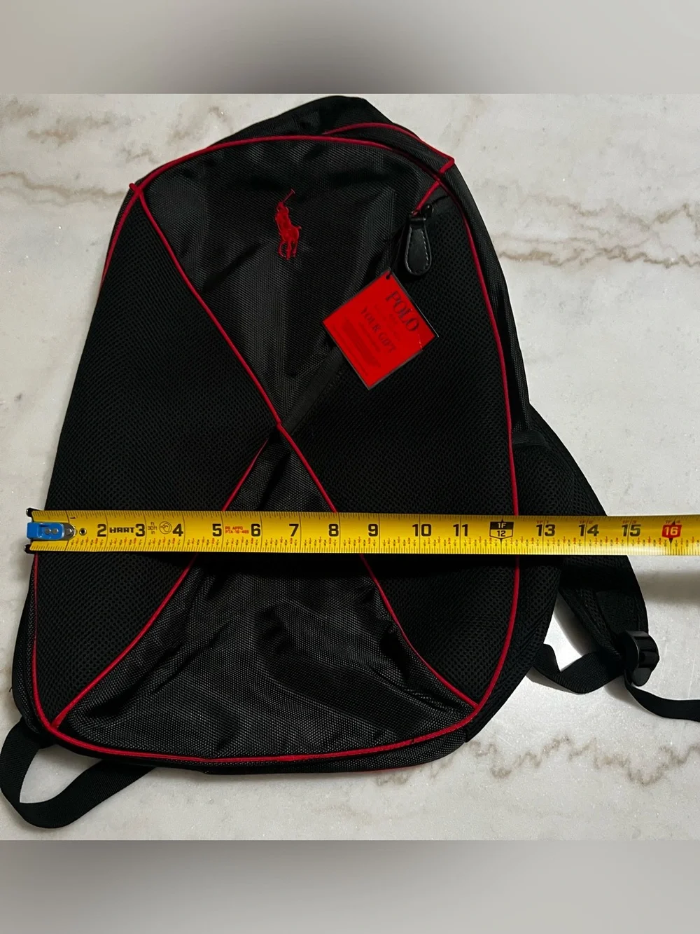 Polo Ralph Lauren Backpack Black & Red Canvas Mesh Basic Bag New With Tags